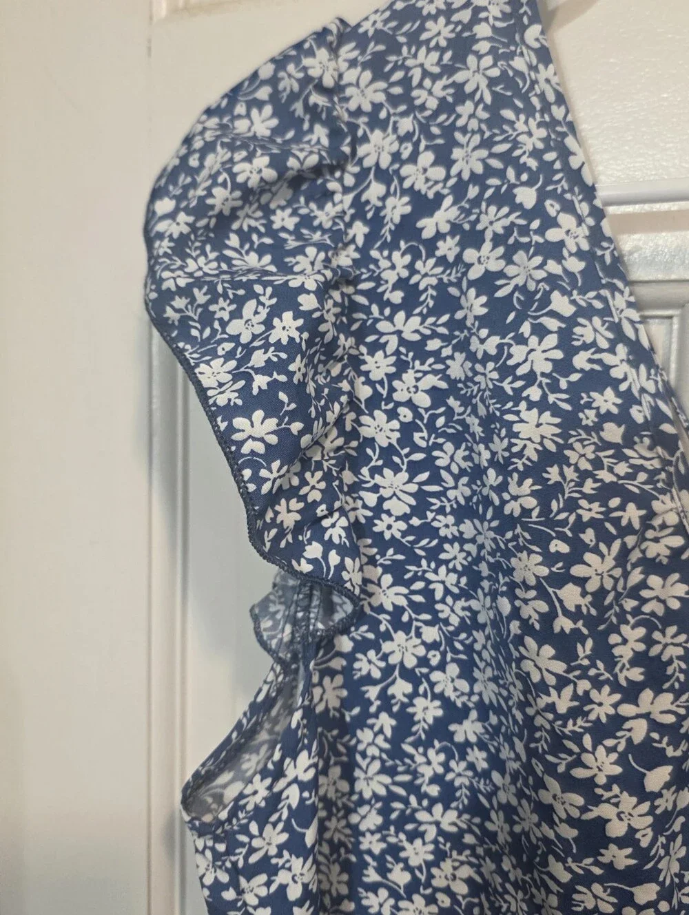 SHEIN Blue Floral Ruffle V-Neck Sundress